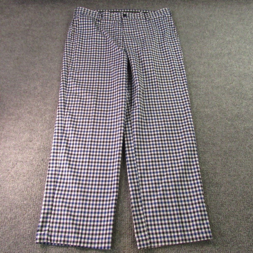 IZOD Golf Pants Mens 38x32 Blue Black Gingham Check Performance Retro Old Money